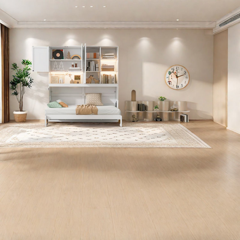 Lit escamotable simple de petite taille, bois MDF durable, solution de rangement moderne pour les maisons compactes
