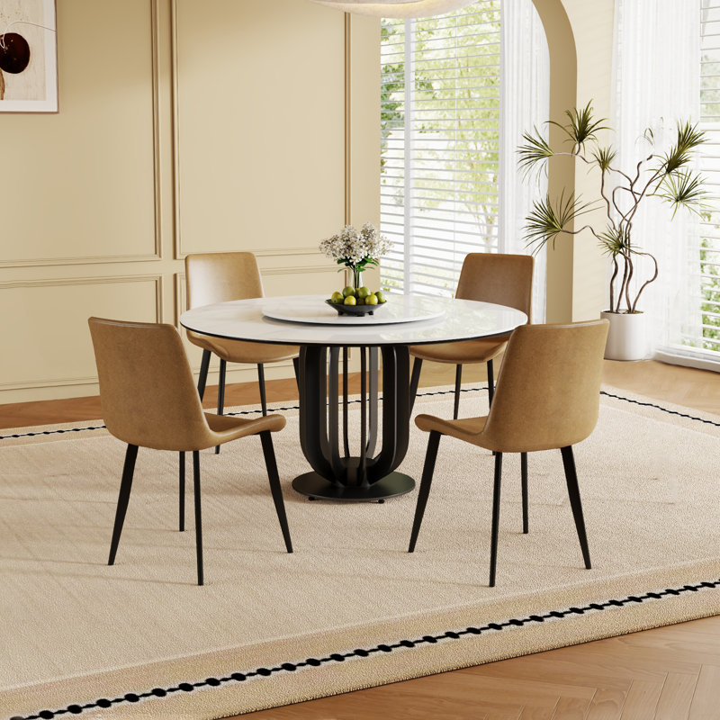 Ensemble de table de salle à manger en pierre frittée de style industriel durable, idéal pour la cuisine et la salle à manger