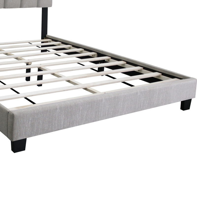 Grand lit tapissier gris réglable, zone de silhouette épurée de style rétro, zone de construction silencieuse, deux réglages de hauteur, pas de sommier, assemblage facile et vérification de l'hygiène pour grand lit