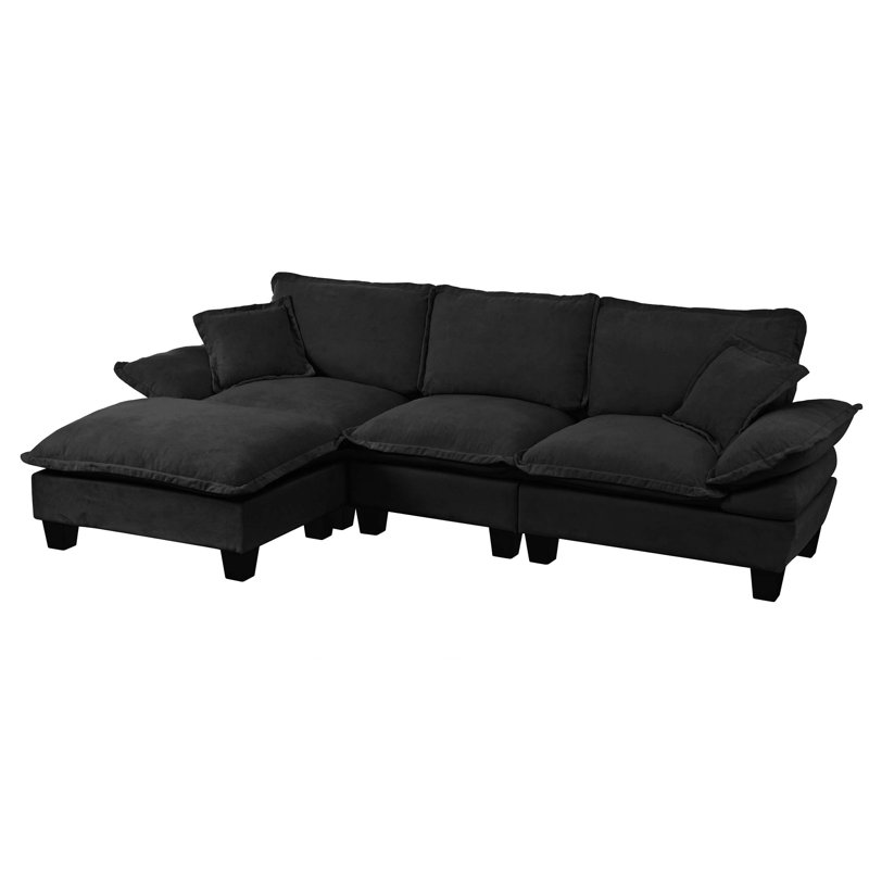 Sailboat-Inspired Modular Cloud Sofa with Chenille Upholstery, 35.4" H x 103.9" W x 61" D, Left Hand Facing, Black Chenille