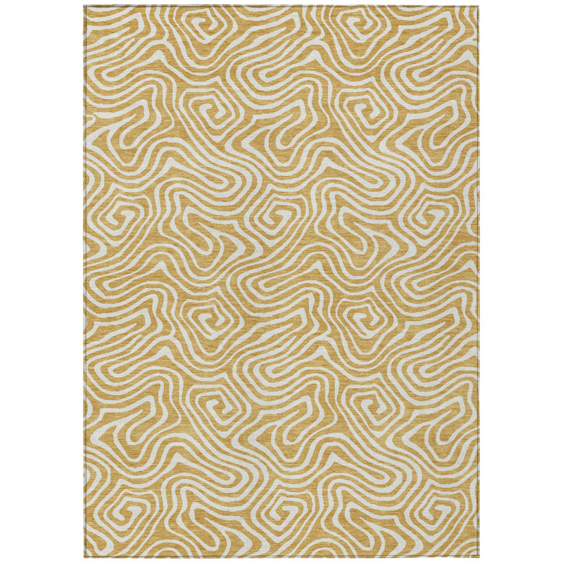 Raya Gold Washable Indoor-Outdoor Rug - , 5' x 7'6"