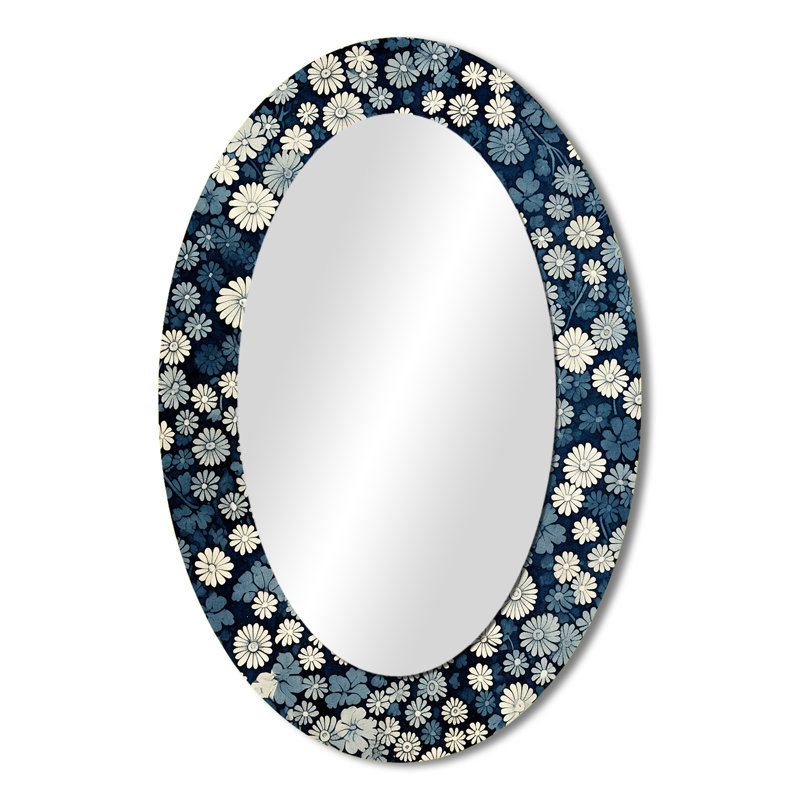 Miroir décoratif bleu et blanc au bord de la lune géométrique, H 36 po x l 24 po