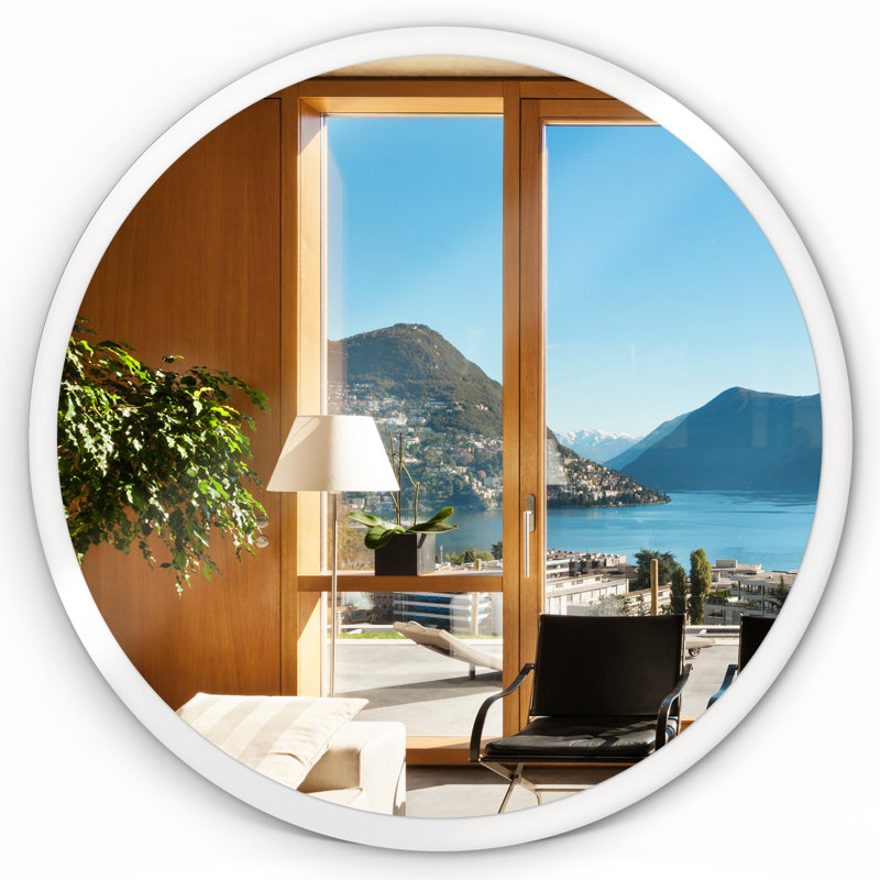 Haletky Glass Wall Mirror, White, 70 H x 70 W