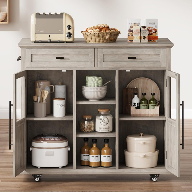 Chariot de cuisine sur roulettes pour îlot de cuisine avec table pliable 2 niveaux avec tablette de rangement et support à serviettes pour petits espaces