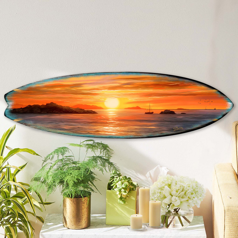 Décoration murale Sunset Symphony Surfboard Coastal, H 13,5 po x l 48 po x P 1 po