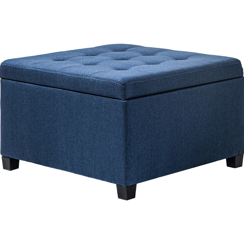 Bleu avec compartiment de rangement. Style rétro pour la décoration intérieure. Matériau doux, intérieur spacieux, charnière de couvercle sécuritaire. Salon. Siège, zone abondante, assemblage sécuritaire