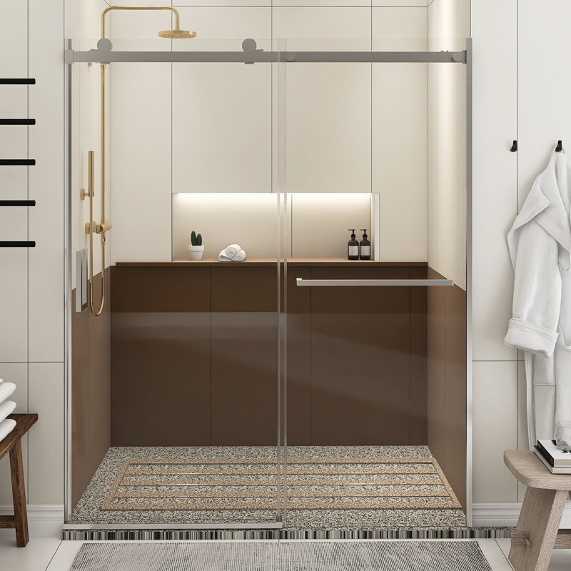 Porte de douche à porte coulissante simple l 56 po x l 60 po x H 72 po, Nickel