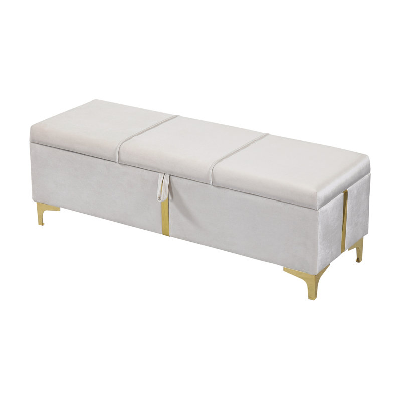 Elegant Upholstered Storage Ottoman,Storage Bench With Metal Legs For Bedroom,Living Room,Fully Assembled Except Legs,Beige