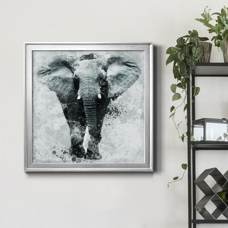Proud Elephant - Reproduction d'art graphique sur toile encadrée, H 22,5 po x l 22,5 po x P 1,5 po, Encadrement argenté