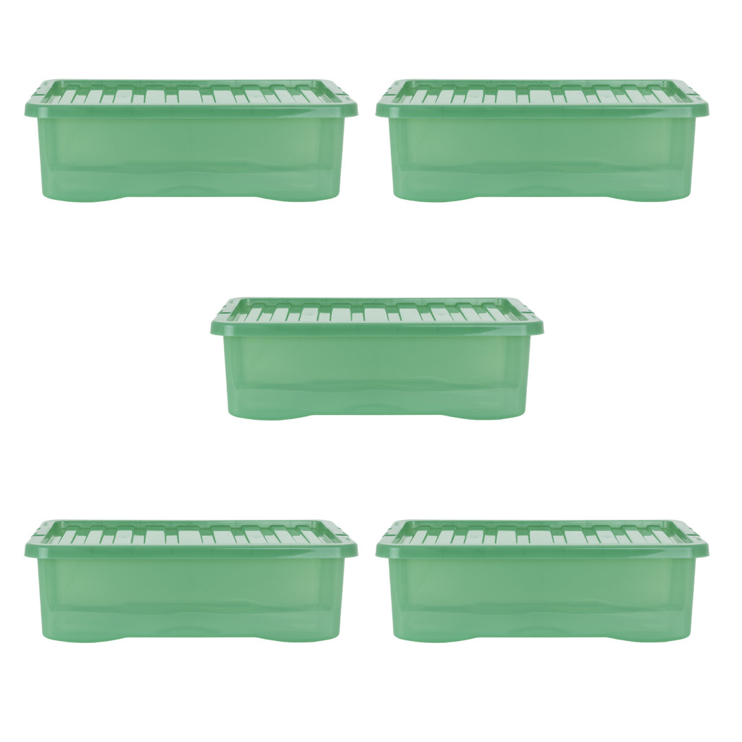Wham 32L Stackable Plastic Storage Box with Lid - Green - 5 Pack - Image 4