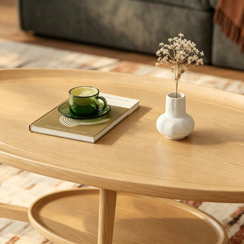 Simple Solid Wood Oval-shaped Coffee Table