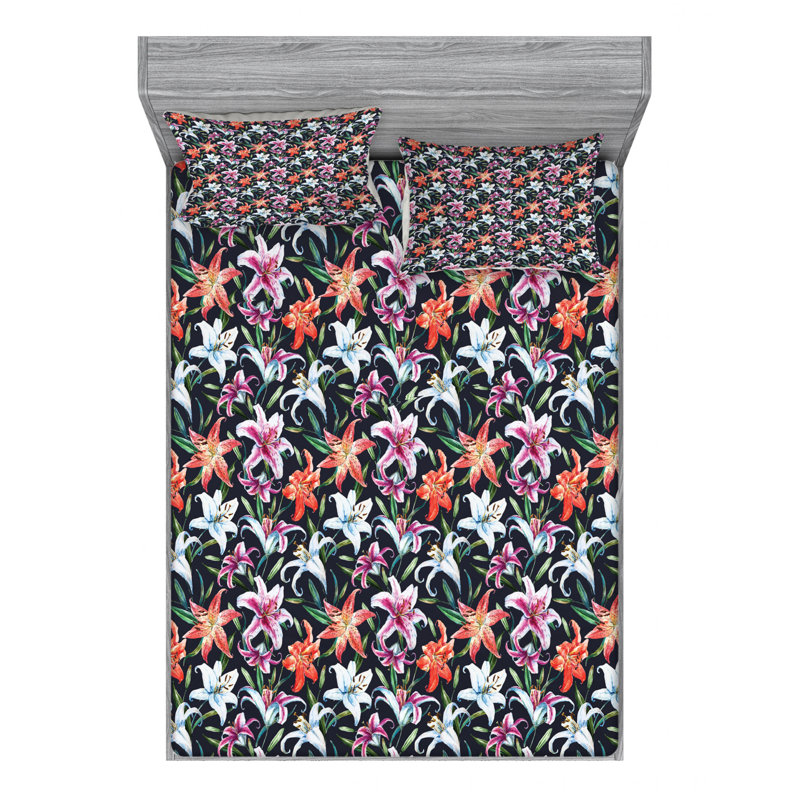 Microfiber Floral Sheet Set, Queen Sheet Set with Fitted Sheet