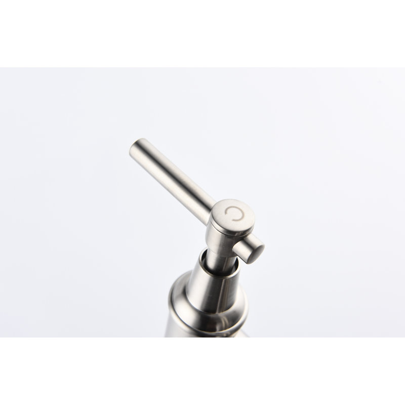 Bridge Kitchen Faucet In Brushed Nickel With Pull-Down Spray. Accurate Water Flow And Temperature Control Dual Handles. 360-Degree Rotatable High Nozzle For Increased Sink Area. Brass Faucet. Splash-