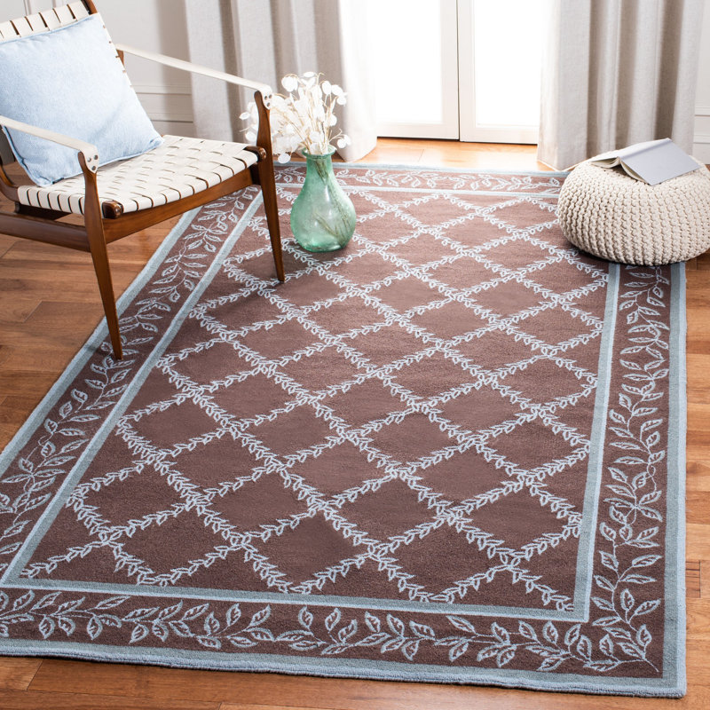 Tapis brun en laine crocheté à la main Hollander, Rectangle 3 pi 9 po x 5 pi 9 po