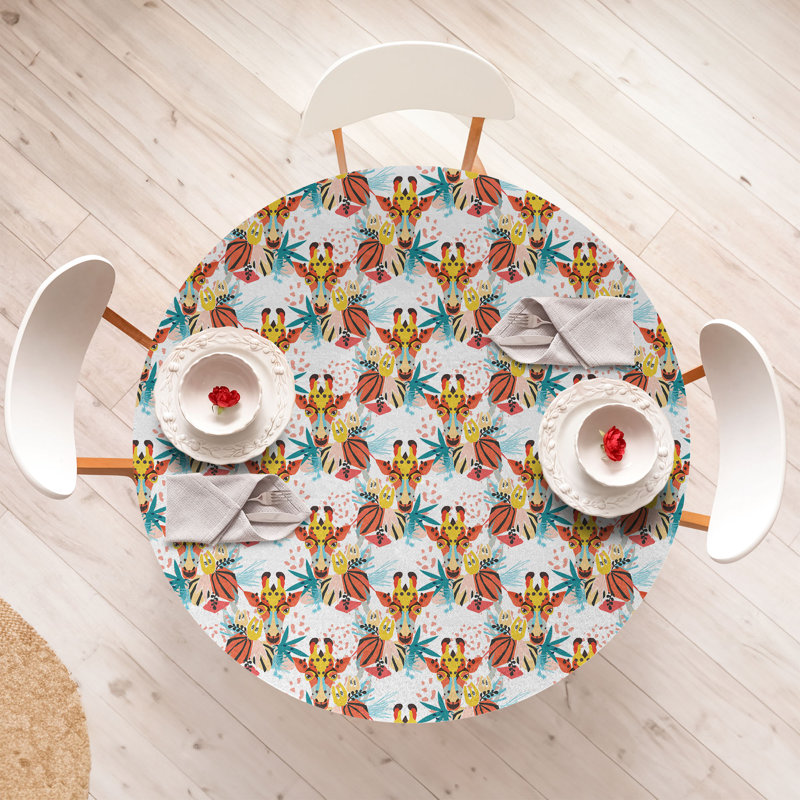 Winston Porter Giraffe Fitted Round Tablecloth Multicolor, 51.97" Round