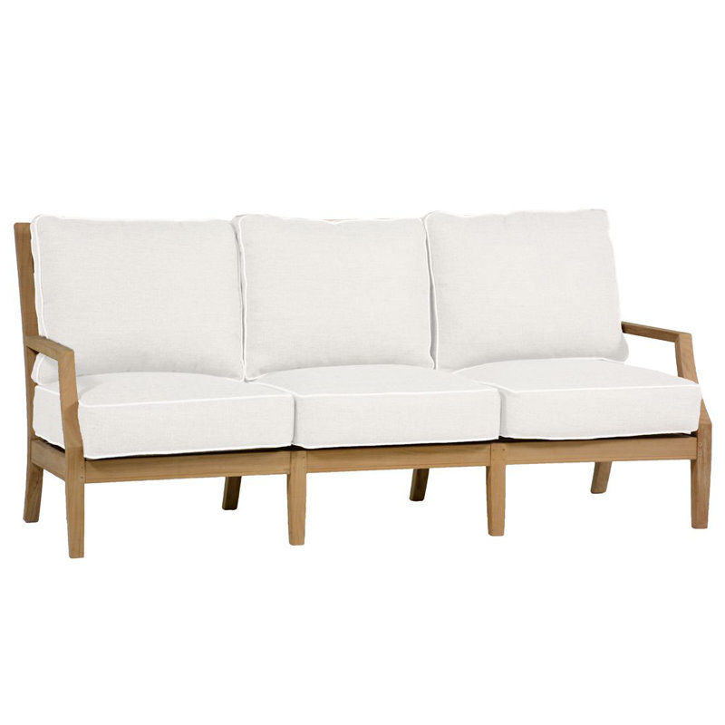 Haley Teak Patio Sofa with Cushions, Natural Teak, Welt + Standard fill, Herringbone Sand