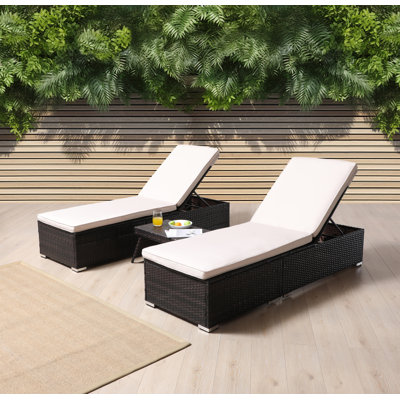 Rajana Outdoor Wicker Chaise Lounge with Table