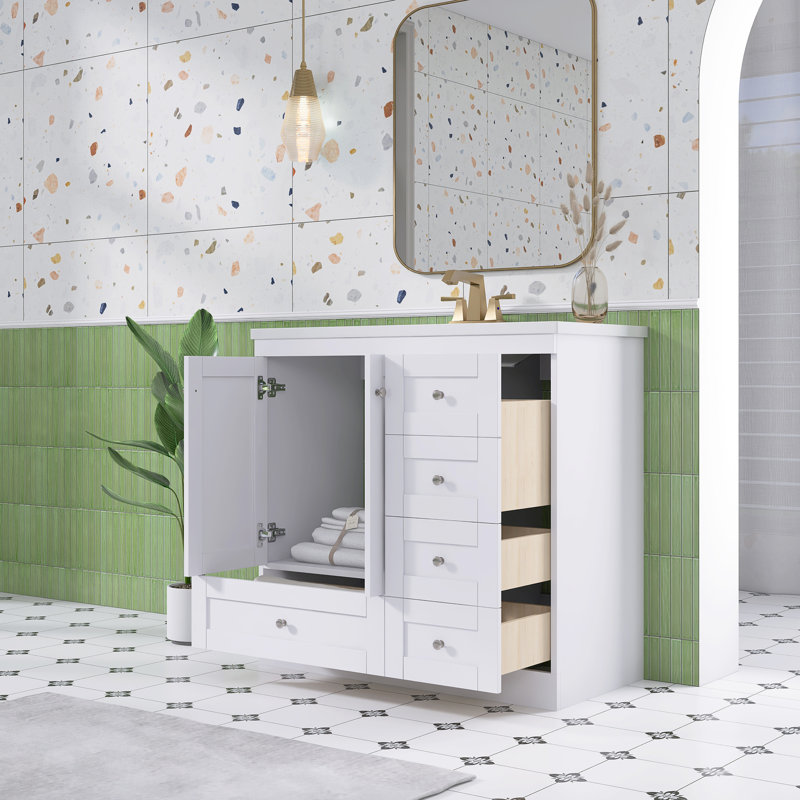 Ensemble de meuble-lavabo autoportant 36 po avec plateau en résine 36 po, White
