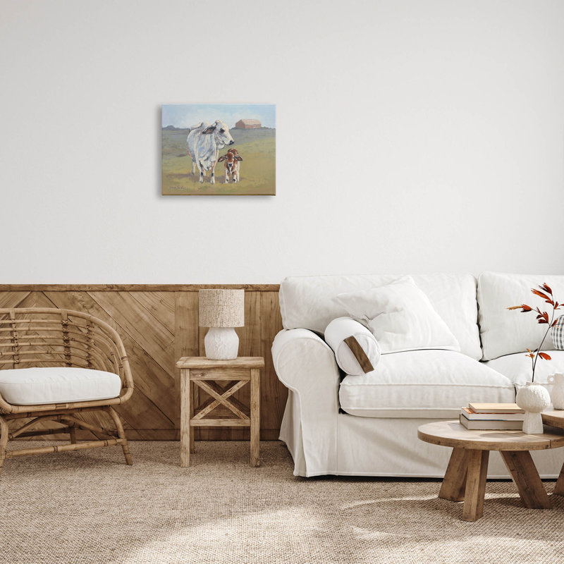 «Baby Cow Family Farm Portrait» par Sara Baker, H 16 po x l 20 po x P 1,5 po