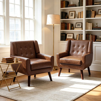 Jaqueze Upholstered Coffee Faux Leather Tufted Square Arm Accent chair