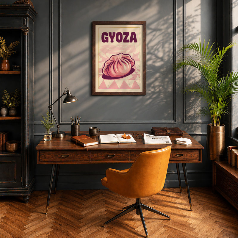 Gyoza Poster Modern - Framed Print, A2 - 59.4 x 42.0 cm, Walnut