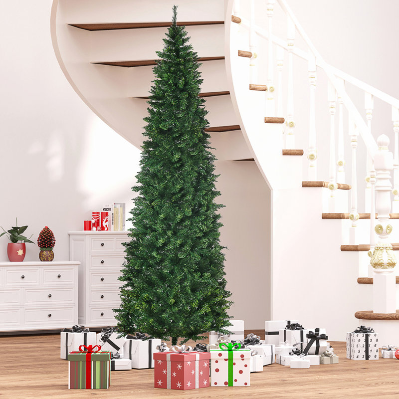 Arbre de Noël artificiel 9 pi avec 1298 branches, ouverture automatique, base en acier, aiguilles de pin, décoration de Noël verte