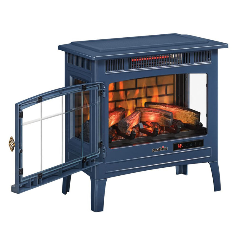 Chaufferette de foyer électrique autoportante avec effet de flamme 3D duraflame pour 1000 pieds carrés Pi. Pièce, bleu marine