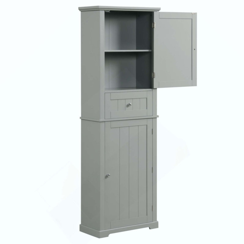 Tall Bathroom Storage Cabinet, Freestanding Storage Cabinet With Drawer And Adjustable Shelf, MDF Board With Painted Finish