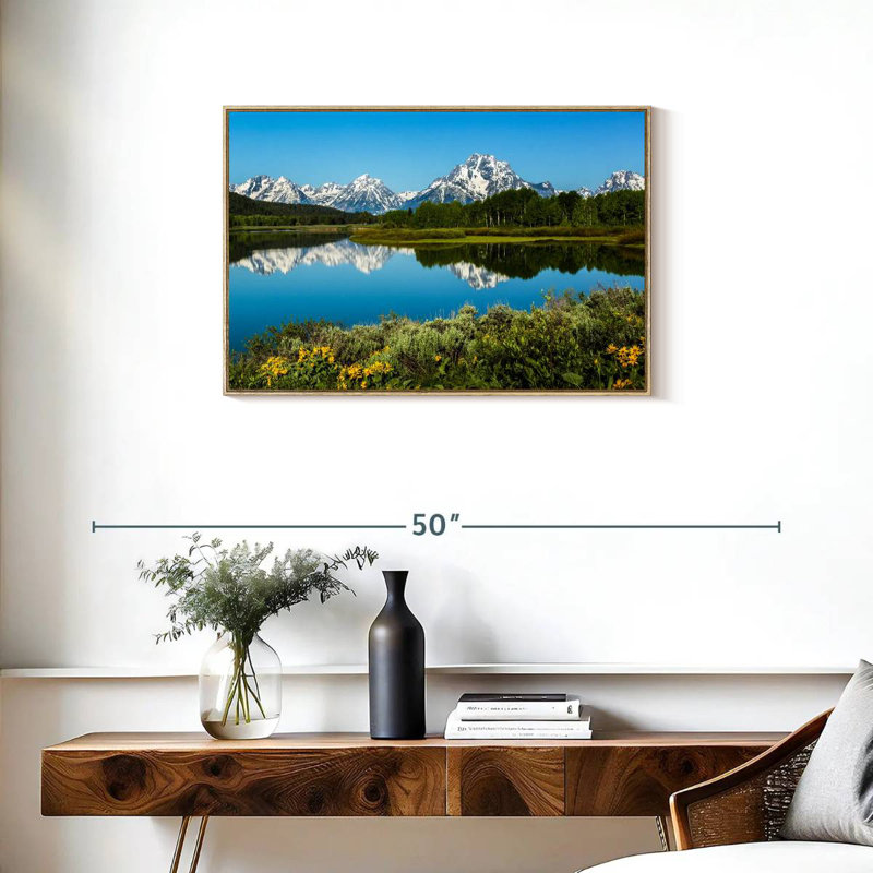Réflexions du lac Grand Teton, Cadre flottant en bois naturel, 31 po x 21 po