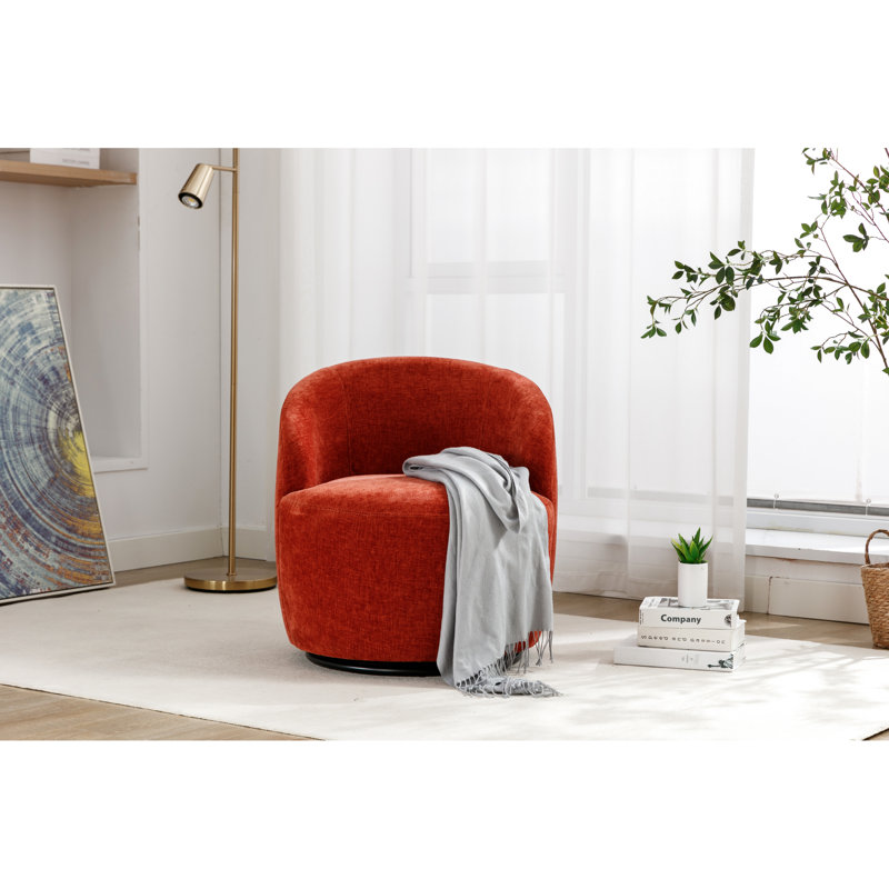 Fauteuil en chenille orange brillant avec option pivotante à 360 °, base brillante, Orange