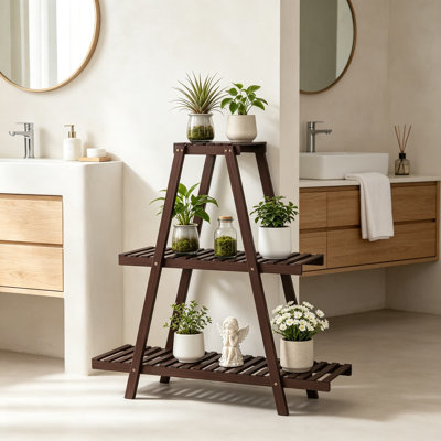 Support à plante en bambou pour l'intérieur et l'extérieur, support à fleurs à 3 niveaux et 8 étages, étagère triangulaire pour plusieurs plantes, présentoir robuste et peu encombrant