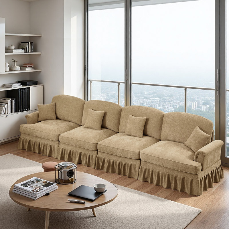 Sofa, Cloud Couch Sectional Sofa, Chenille Sofa, Light Coffee, 36.6" H x 137.8" W x 32.8" D