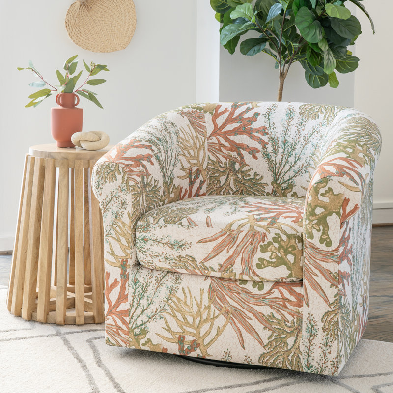 Carmorn Ocean Upholstered Swivel Barrel Armchair, Green Red Polyester