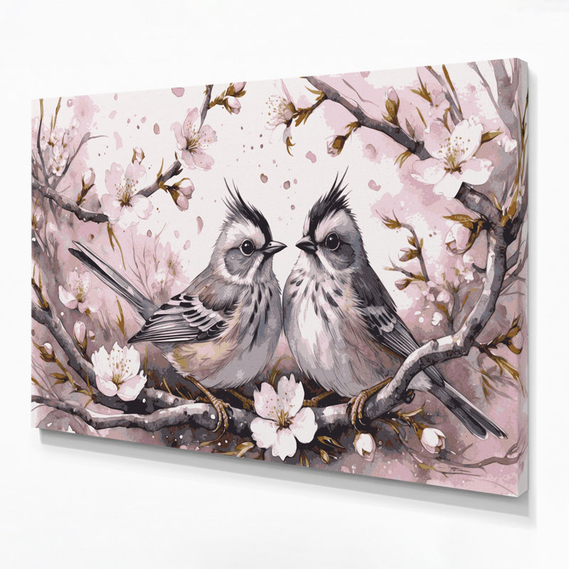«Birds touffeté», art mural sur toile beige, H 11 po x l 14 po