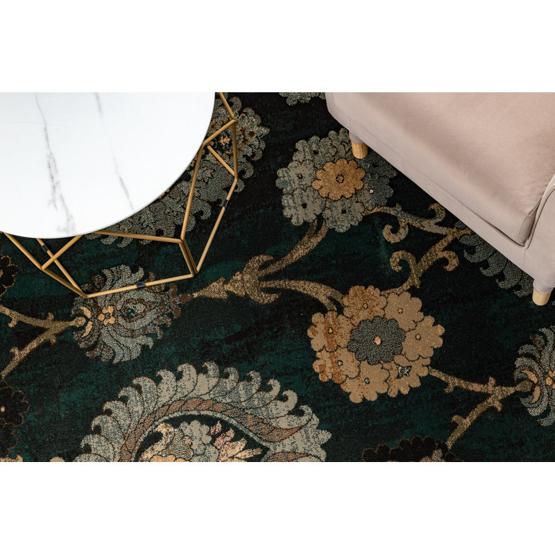 Mae Oriental Wool Area Rug, Green/Silver, Rectangular 170 x 235cm