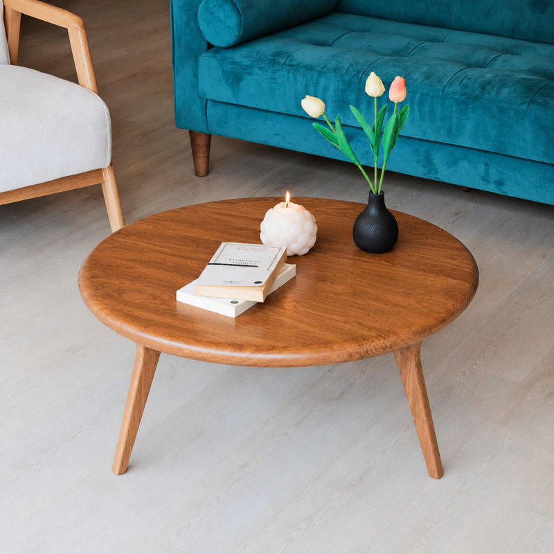 Table basse ronde en bois de chêne massif Sidney - Table basse Mid-Century moderne fabriquée à la main, 16" H x 16" L x 16" W