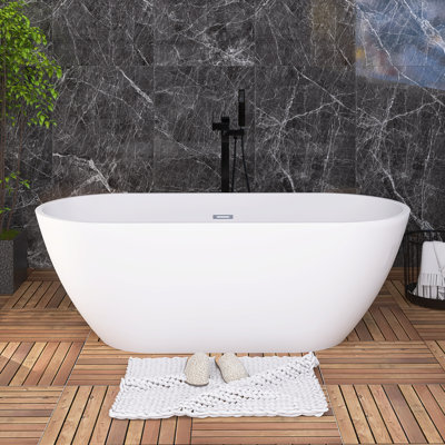 67" Freestanding Soaking Acrylic Bathtub In Gloss White