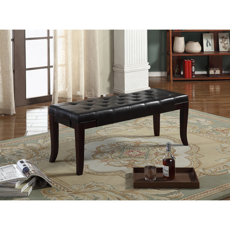 Tufted Bench, Faux Leather, Espresso, Black