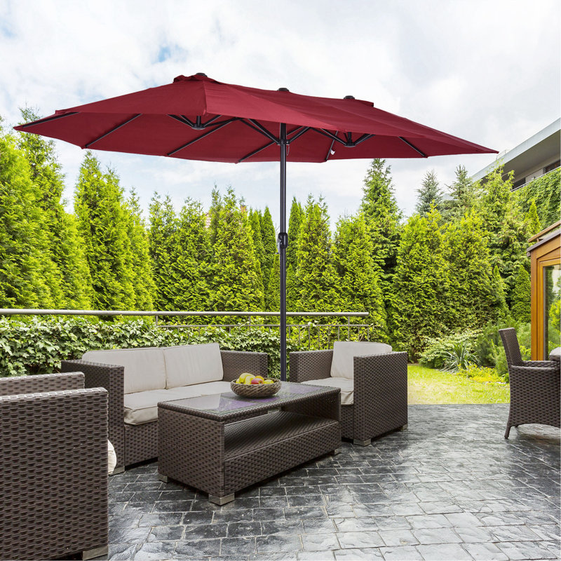 Parasol de patio double 15 pi 15 pi, résistance, facile à utiliser - rouge vin pour cour, terrasse, parasol de piscine très grand, double, cour à auvent