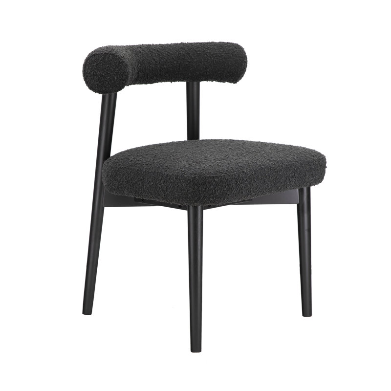 47cm H Boucle Upholstered Side Chair, Black, Black