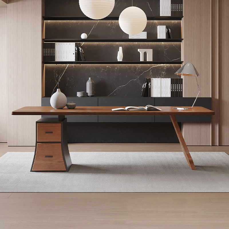 Dark Walnut Rectangular Solid Wood desks, Left Hand Return, 29.53" H x 78.74" W x 27.56" D