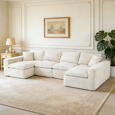 Modular Sectional Cloud Couch for Living Room - 130" Modular U Shaped Sectional Couch, No Assembly Compression Sofas, Comfy Floor Sofa with Memory Foam