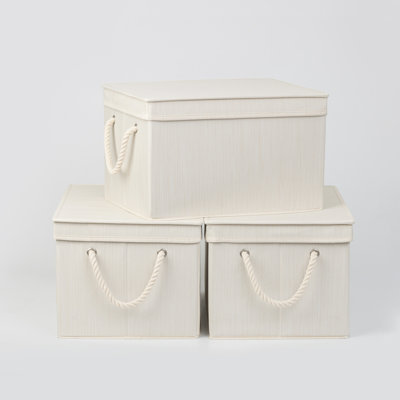 3 Piece Fabric Box Set with Lids and Handles