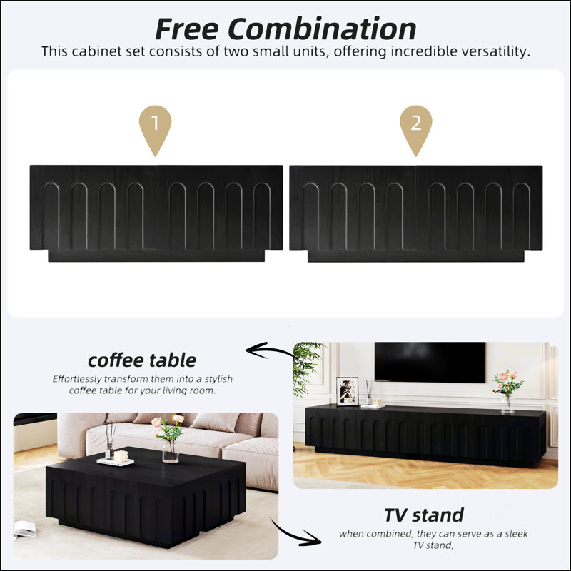 Elegant TV Stand & Coffee Table Set Of 2, Black