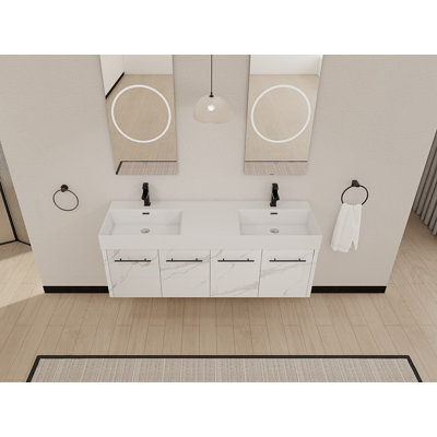 Meuble-lavabo mural avec double lavabo en résine