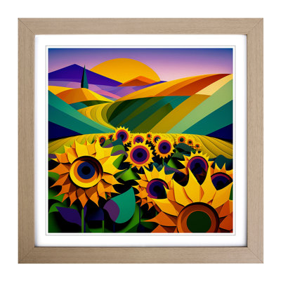 Sunflower Field Constructivism - Single Picture Frame Print on Wood