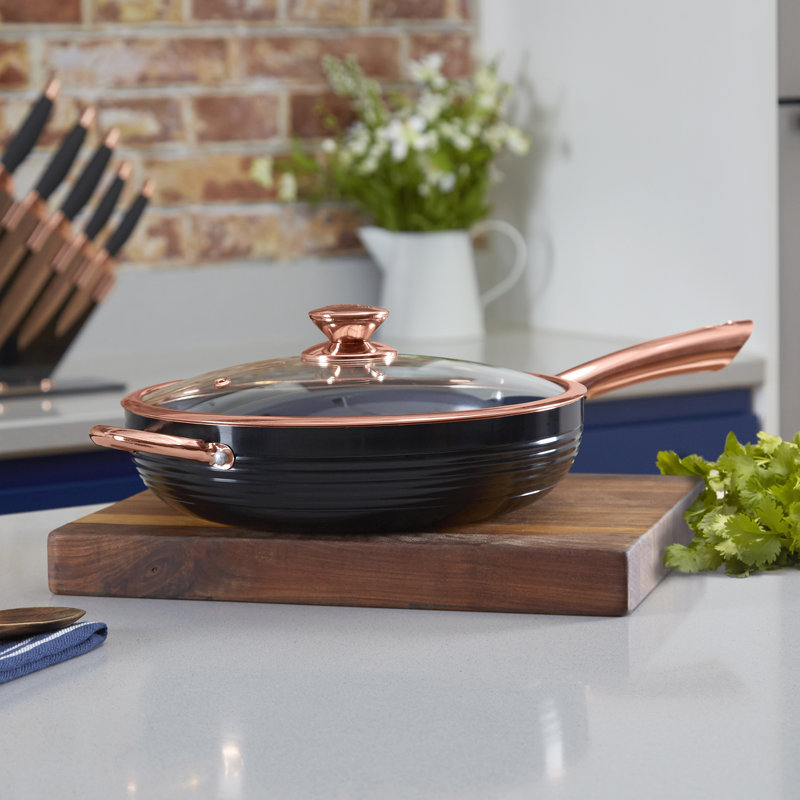 Tower Non-Stick Ceramic Saute Pan with Lid, Black