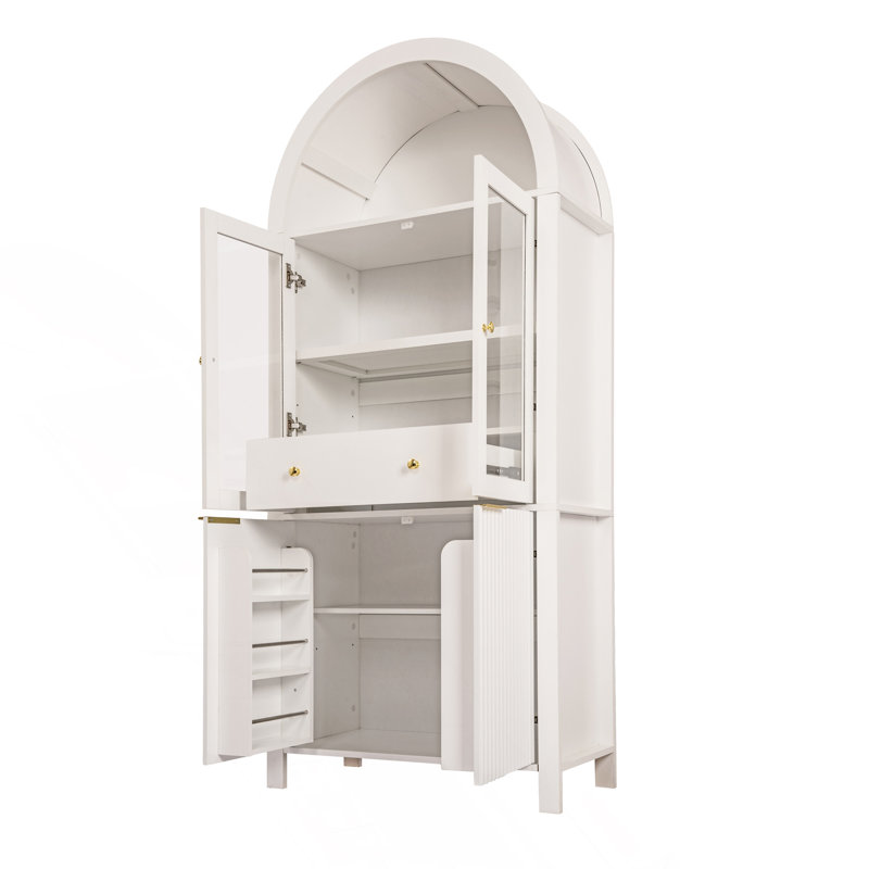 Grand garde-manger arqué cannelé avec tablettes réglables, Blanc