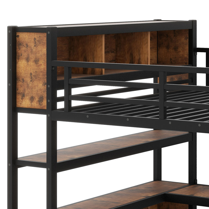 Space-Saving Loft Bed Featuring Built-In Closet, Study Desk, And Organizational Cubes, Wood