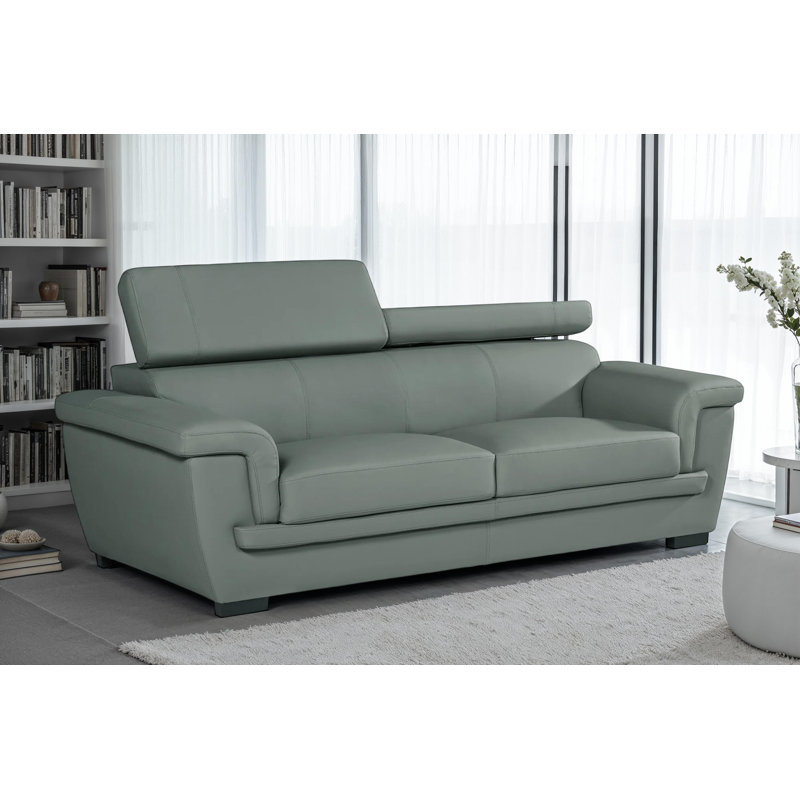 Syniya Genuine Leather Sofa, Gray Genuine Leather, 3